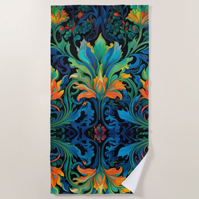 Abstract Floral Swirl Tapestry Bold Vivid Colourfu Beach Towel (Front)