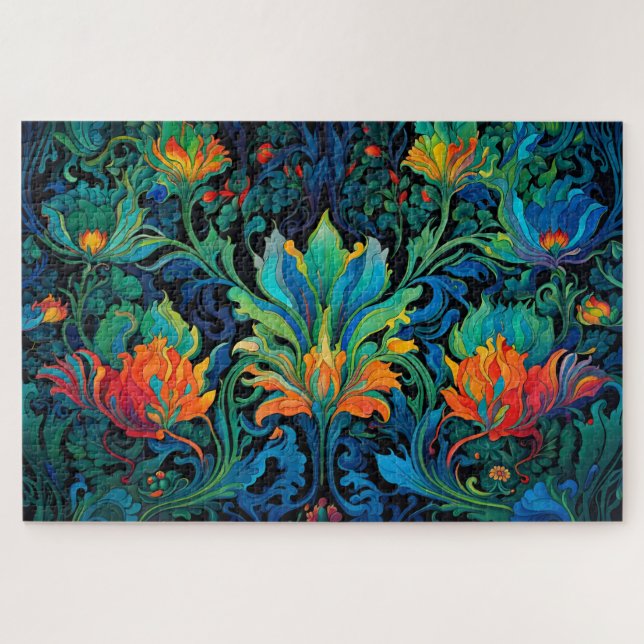 Abstract Floral Swirl Tapestry Bold Vivid Colourfu Jigsaw Puzzle (Horizontal)