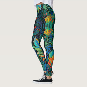 Abstract Floral Swirl Tapestry Bold Vivid Colourfu Leggings