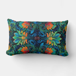 Abstract Floral Swirl Tapestry Bold Vivid Colourfu Lumbar Cushion