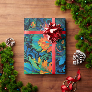 Abstract Floral Swirl Tapestry Bold Vivid Colourfu Wrapping Paper