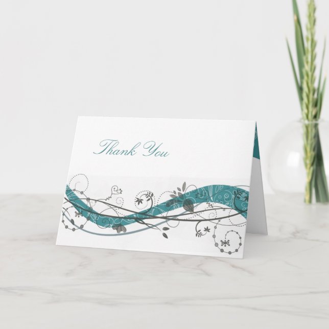 Abstract floral & swirl - Teal & brown Thank You Card (Front)
