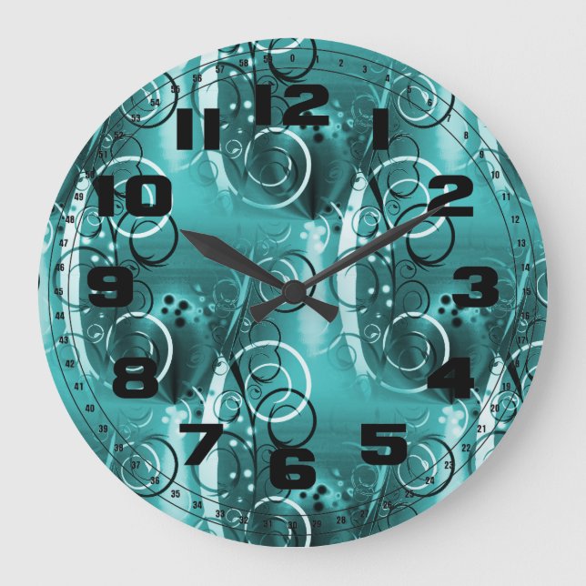 Abstract Floral Swirl Vines Aqua Blue Girly Gifts Large Clock (Front)