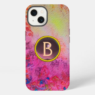 ABSTRACT FLORAL SWIRLS PURPLE GEMSTONE MONOGRAM iPhone 13 CASE