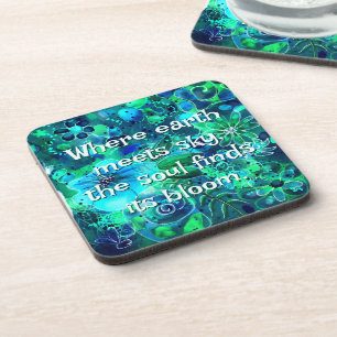 Abstract Floral Teal Blue Green Personalised Coaster