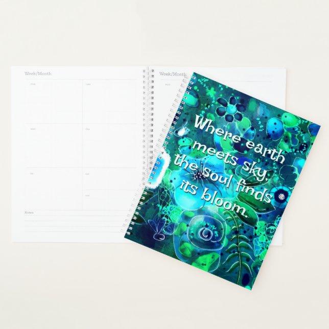 Abstract Floral Teal Blue Green Personalised Planner (Display)