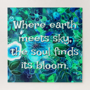 Abstract Floral Teal Blue Green Personalized Jigsaw Puzzle