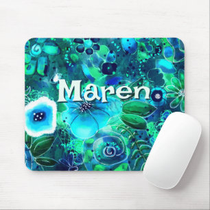 Abstract Floral Teal Blue Green Personalized Mouse Mat
