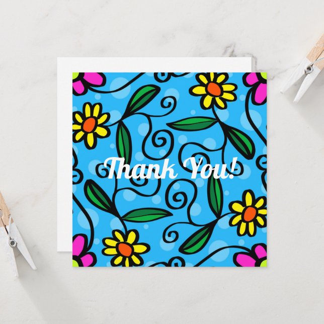 Abstract Floral Thank You Card (Front/Back In Situ)