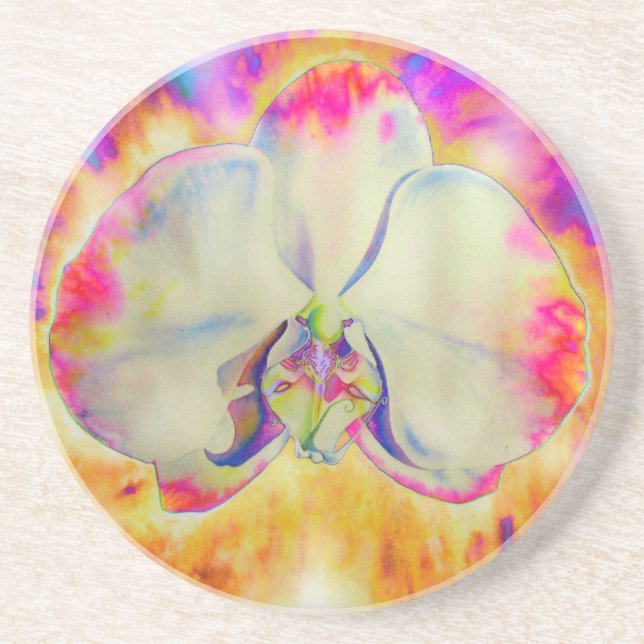 Abstract floral tropical orchid painting coaster (Front)