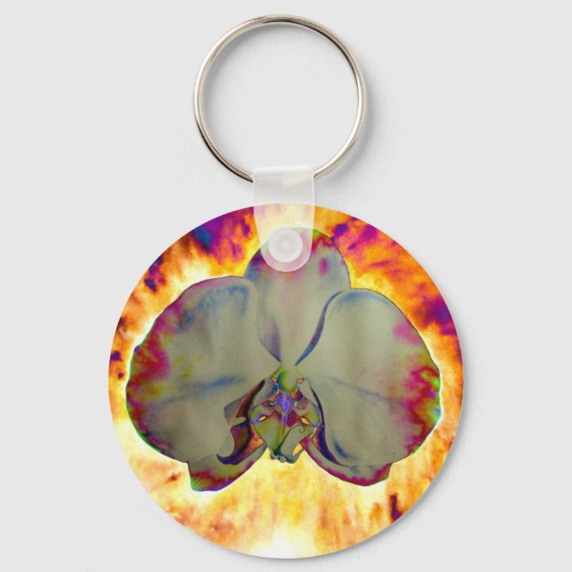 Abstract floral tropical orchid painting key ring (Front)
