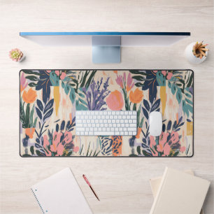 Abstract Floral Vase Art Design in Warm Pastels Desk Mat