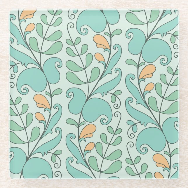 Abstract Floral: Vintage Seamless Pattern Glass Coaster (Front)
