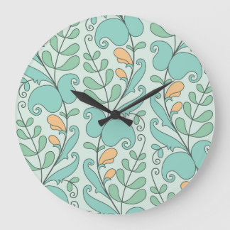 Abstract Floral: Vintage Seamless Pattern Large Clock