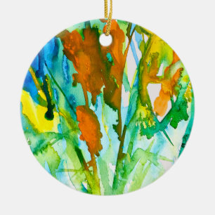 Abstract floral watercolor art ceramic tree decoration