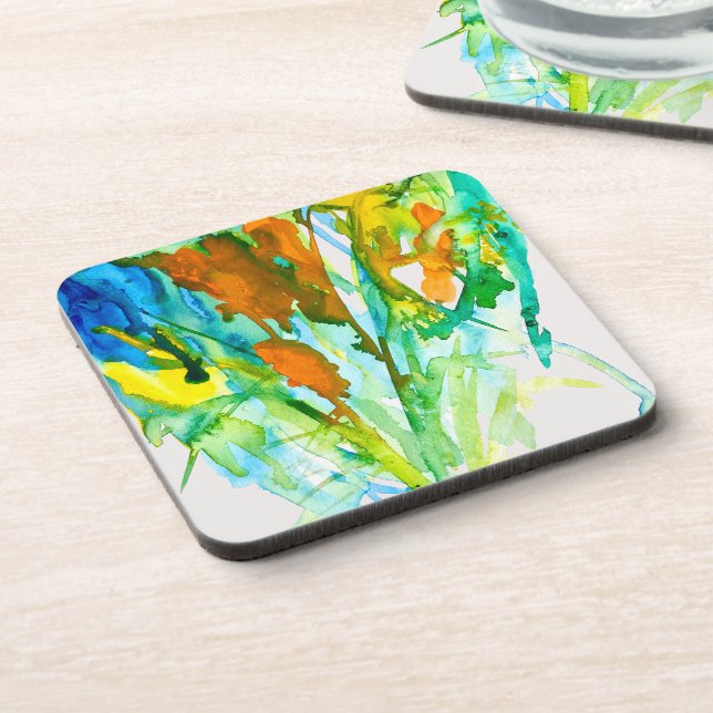 Abstract floral watercolor art coaster (Left Side)