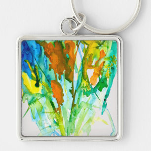 Abstract floral watercolor art key ring