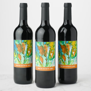 Abstract floral watercolor art wine label