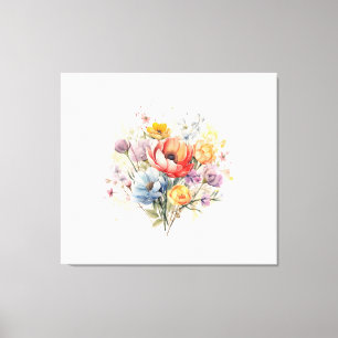 Abstract Floral Watercolor Colourful Bouquet Canvas Print