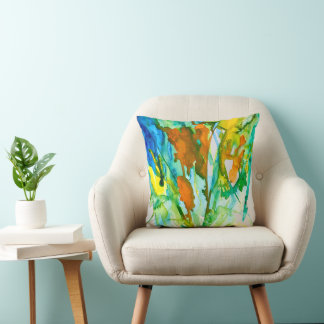 Abstract floral watercolor flowers cushion