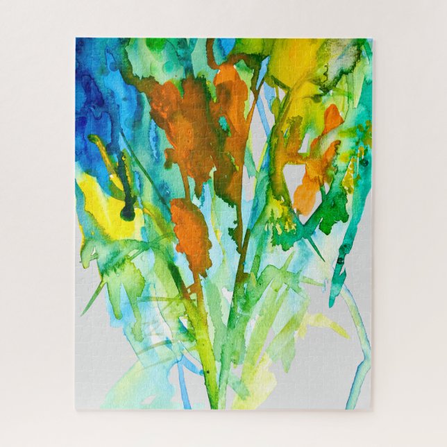 Abstract floral watercolor flowers jigsaw puzzle (Vertical)