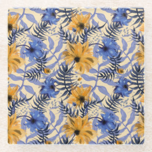 Abstract Floral: Watercolor Modern Pattern Glass Coaster