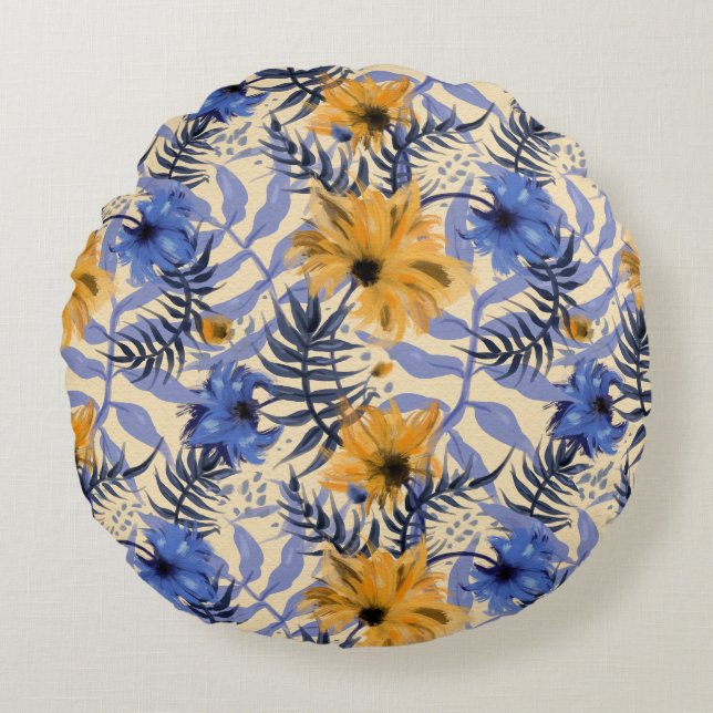 Abstract Floral: Watercolor Modern Pattern Round Cushion (Front)