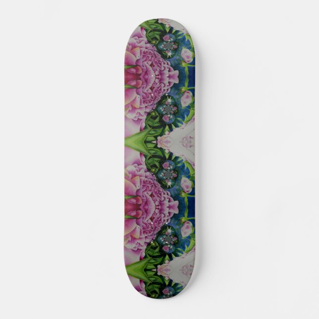 Abstract floral watercolor painting retro boho  skateboard (Front)