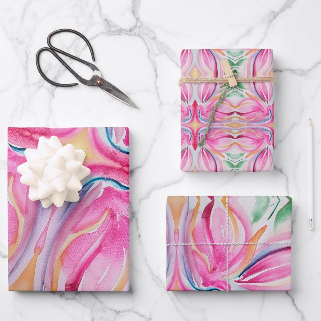 Abstract Floral Watercolor Painting Wrapping Paper Sheet (Front)