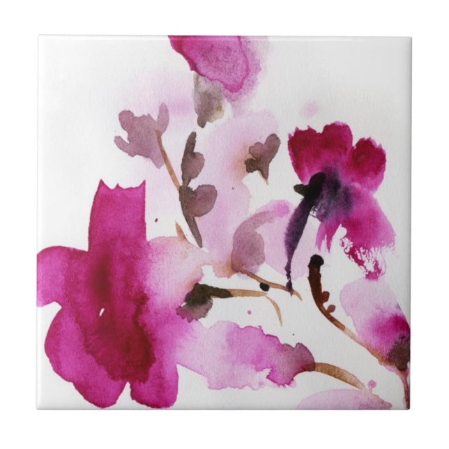 Abstract floral watercolor paintings 4 tile (Front)