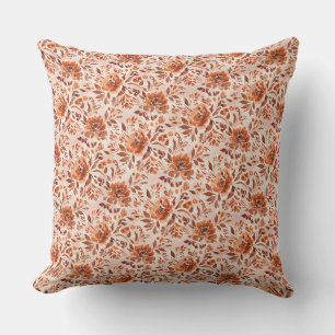 Abstract Floral Watercolor Pattern Autumn Colors Cushion