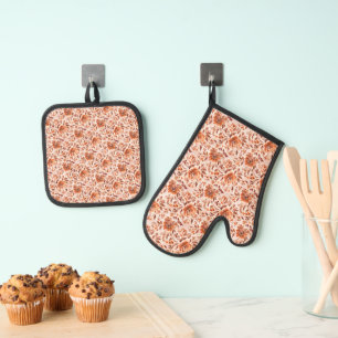 Abstract Floral Watercolor Pattern Autumn Colors Oven Mitt & Pot Holder Set
