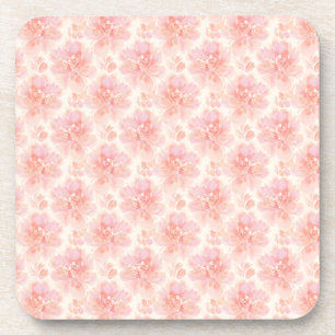 Abstract Floral Watercolor Pattern Peach and Pink Coaster