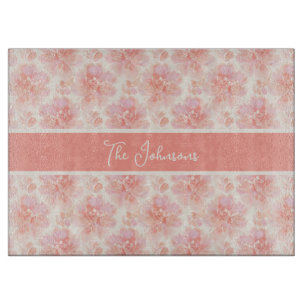 Abstract Floral Watercolor Pattern Peach and Pink Cutting Board