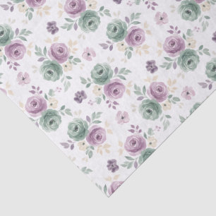 Abstract Floral Watercolor Teal Mauve Beige Tissue Paper