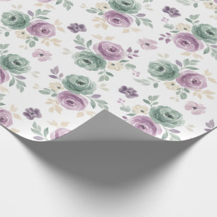 Abstract Floral Watercolor Teal Mauve Beige Wrapping Paper