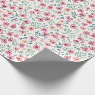 Abstract Floral Watercolor Teal Pink Peach Wrapping Paper