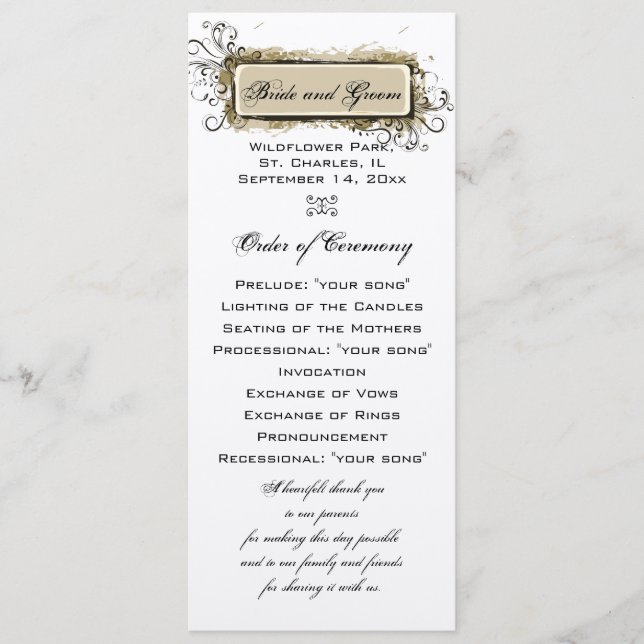Abstract Floral Wedding Program Programme (Front)