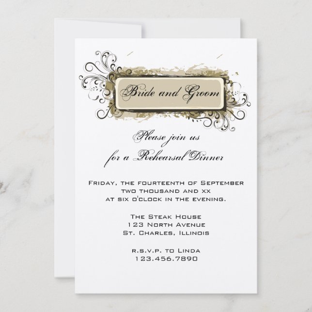 Abstract Floral Wedding Rehearsal Dinner Invite (Front)