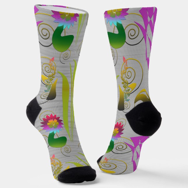 Abstract Floral with Spirals 2 Socks (Angled)