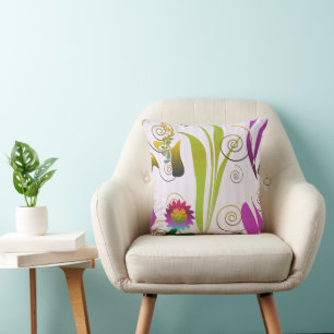 Abstract Floral with Spirals 6 Cushion