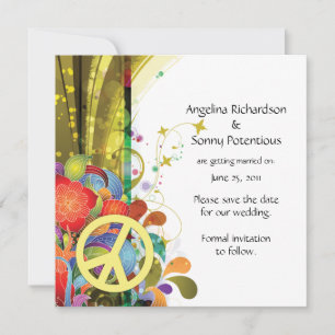 Abstract Florals and Peace Sign Save The Date