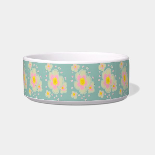Abstract Florals (pink/aqua green) Bowl (Front)