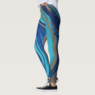 Abstract-Flow Art-Blue and Gold- Leggings