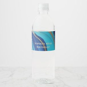 Abstract Flow Art- Blue and Gold- Water Bottle Label