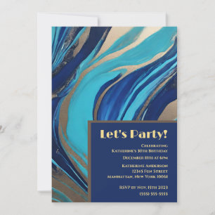 Abstract Flow Art- Blue & Gold Invitation