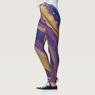 Abstract-Flow Art-Blue Purple Pink and Gold- Leggings