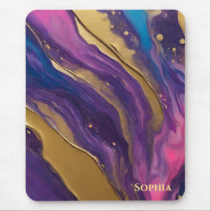 Abstract Flow Art- Blue Purple Pink and Gold- Mouse Mat