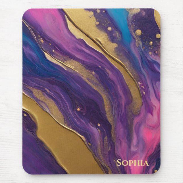 Abstract Flow Art- Blue Purple Pink and Gold- Mouse Mat (Front)
