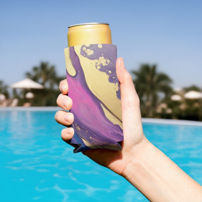 Abstract Flow Art- Blue Purple Pink and Gold- Seltzer Can Cooler (In Situ Pool)